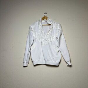 Y2K Longstreet Pull Over Sweater 1/4 Zip Sz White Small Gym Athleisure Workout